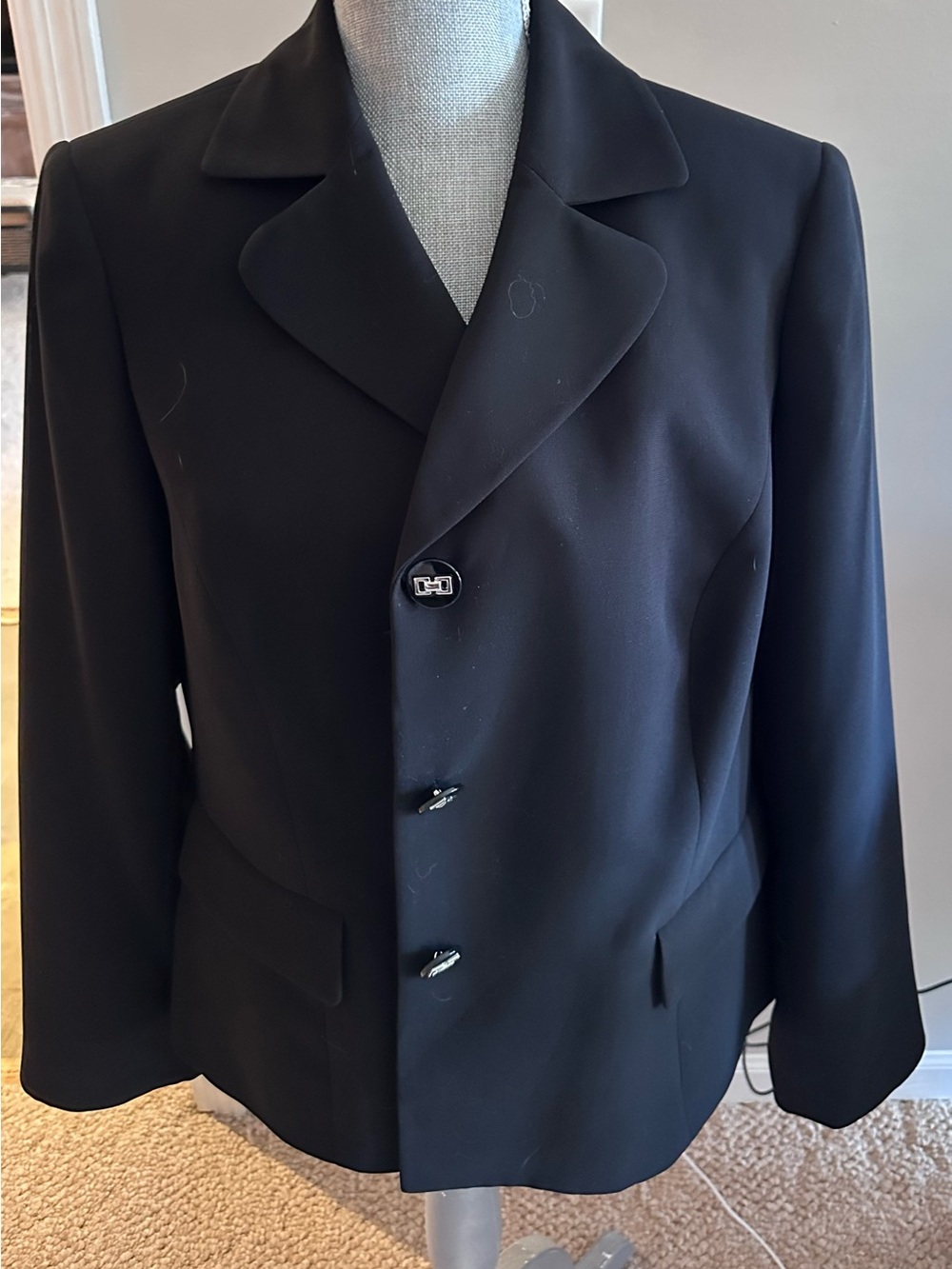 Jones Studio Black Women's Pea Coat with Decorative Buttons